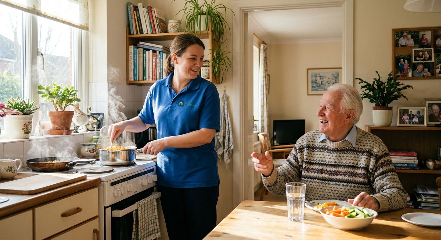 A caregiver preparing a meal with a client